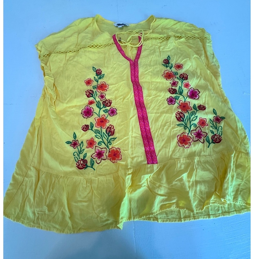 The Pioneer Woman Yellow Floral Embroidered Boho Blouse XL 9038703PW
